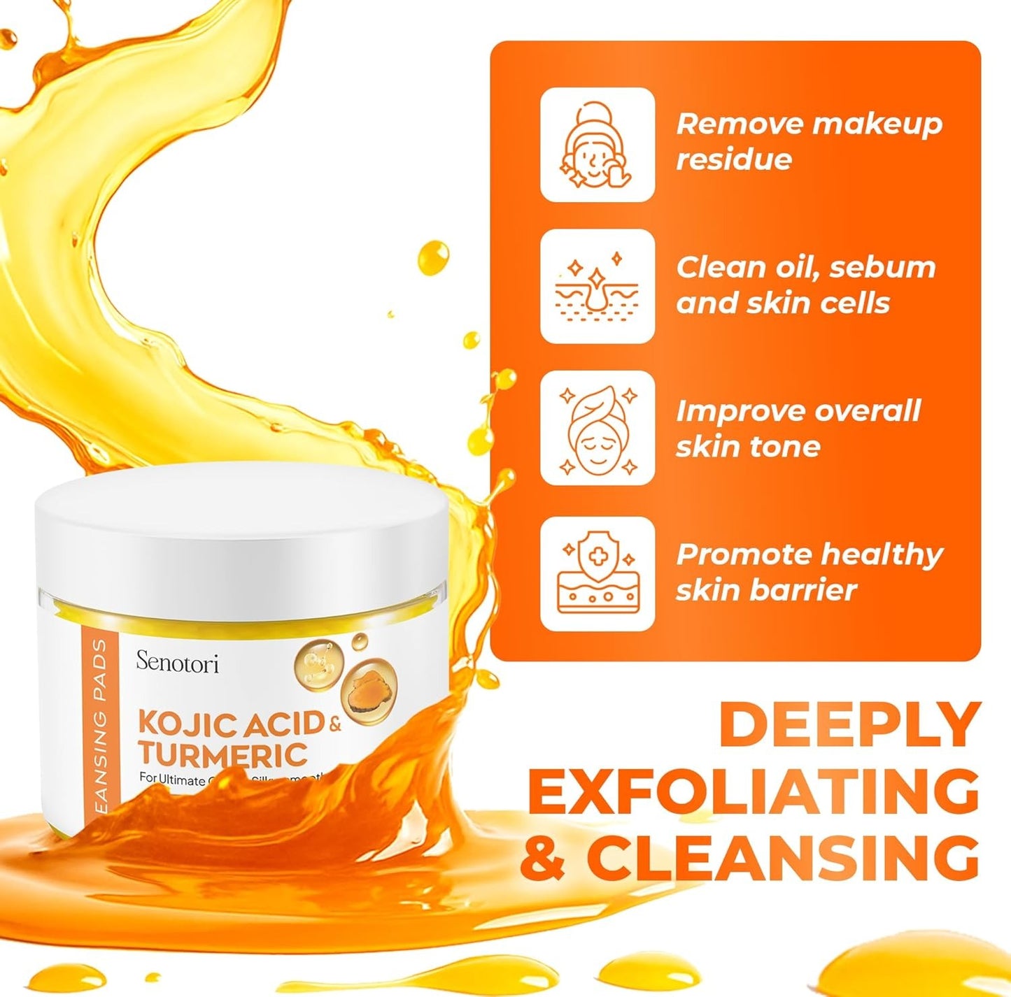 Turmeric Kojic Acid Cleansing Pads for Dull Skin & Dark Spot Correction