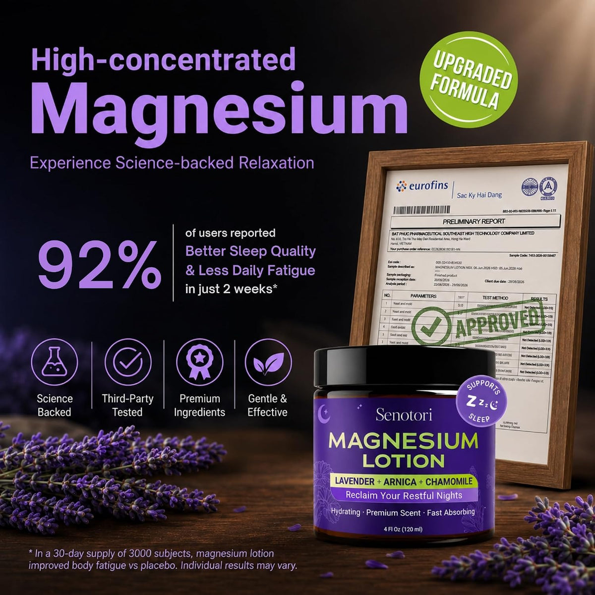 Magnesium Lotion for Sleep with Arnica, Lavender & Chamomile - 4Oz